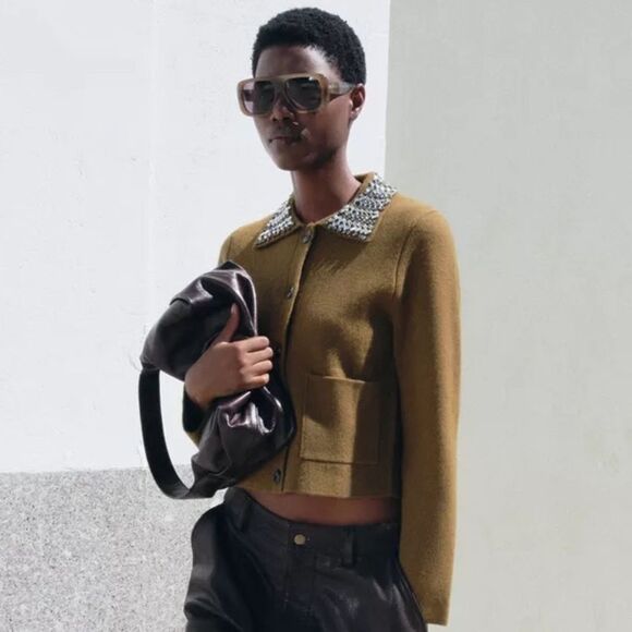 ZARA 100% WOOL JEWEL COLLAR JACKET - Picture 4 of 14